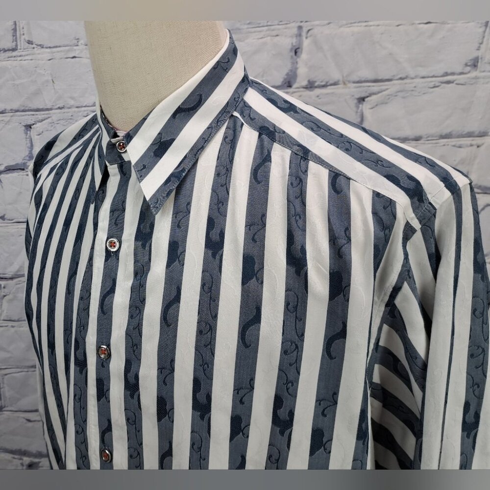 Robert Graham Button Down Shirt Casual Striped Paisley Flip Cuff Size Large